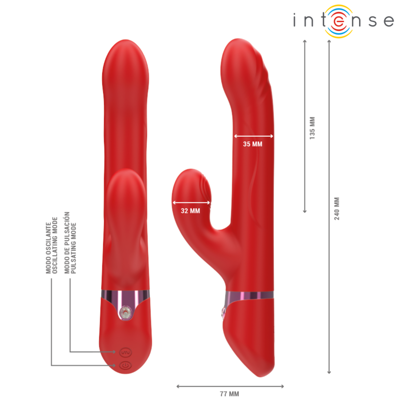 INTENSE - LELE VIBRADOR MULTIFUNÇÃO ROTATIVO & OSCILAÇÃO & ESTIMULAÇÃO VERMELHO