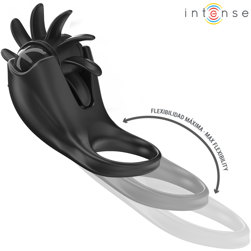 INTENSE - MABEL ANEL VIBRATÓRIO 10 VIBRAÇÕES COM ESTIMULADOR DE CLÍTORIS PRETO