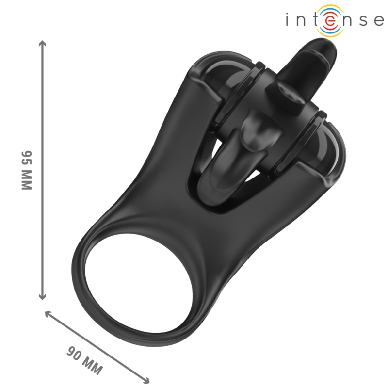 INTENSE - MABEL ANEL VIBRATÓRIO 10 VIBRAÇÕES COM ESTIMULADOR DE CLÍTORIS PRETO