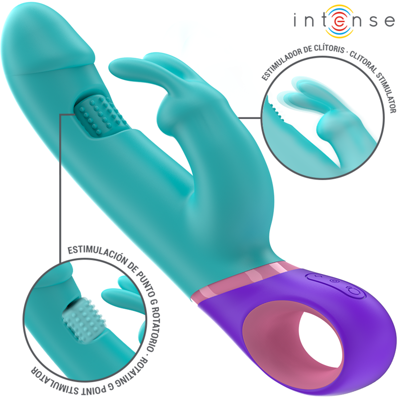 INTENSE - MÓNICA VIBRADOR RABBIT COM ESTIMULADOR ROTATIVO PARA O PONTO G AZUL