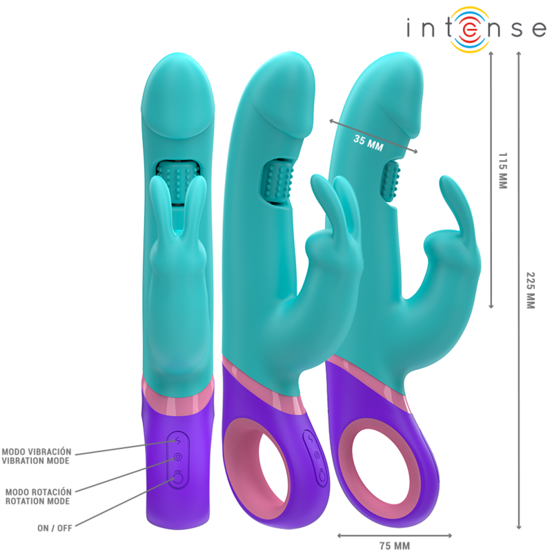 INTENSE - MÓNICA VIBRADOR RABBIT COM ESTIMULADOR ROTATIVO PARA O PONTO G AZUL