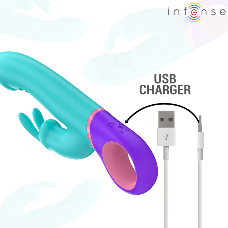 INTENSE - MÓNICA VIBRADOR RABBIT COM ESTIMULADOR ROTATIVO PARA O PONTO G AZUL