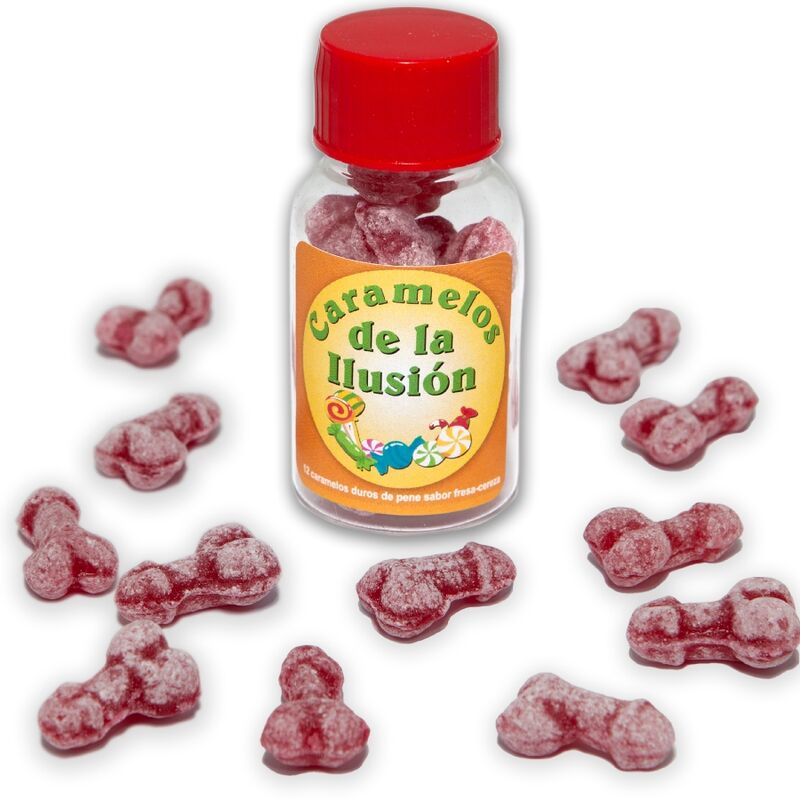 DIABLO PICANTE - 12 REBUÇADOS DA ILUSÃO FORMA PÊNIS MORANGO/CEREJA