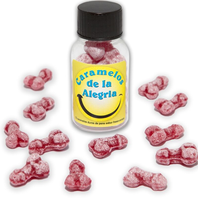 DIABLO PICANTE - 12 REBUÇADOS DA ALEGRIA FORMA PÊNIS MORANGO/CEREJA