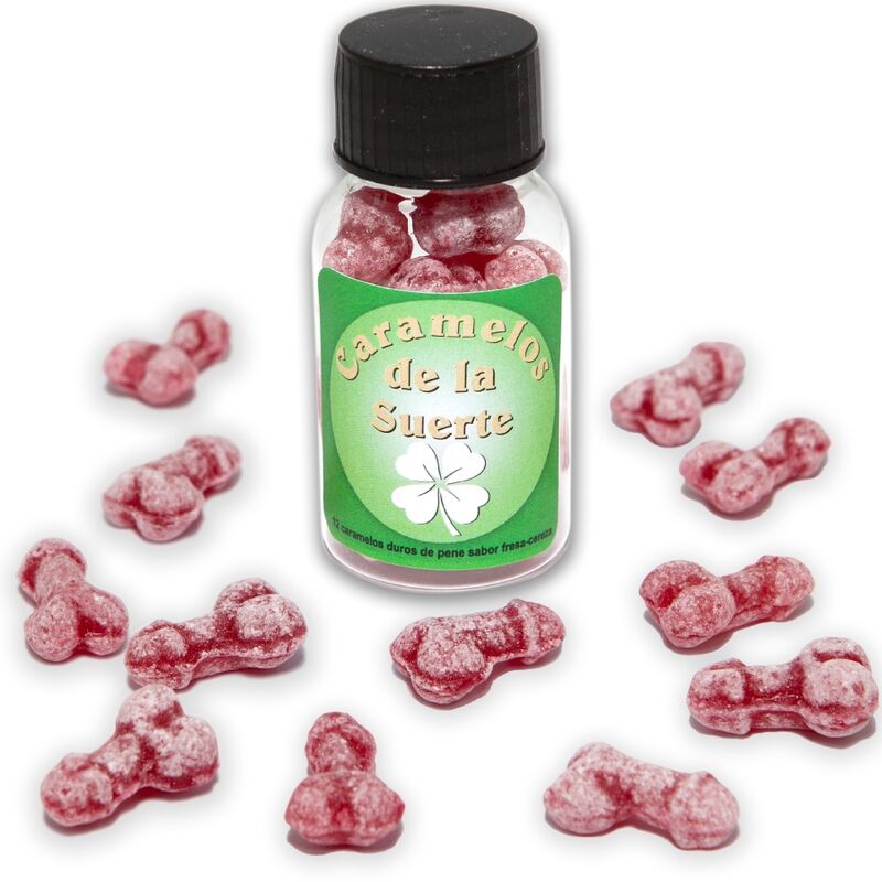 DIABLO PICANTE - 12 REBUÇADOS DA SORTE FORMA PÊNIS MORANGO/CEREJA