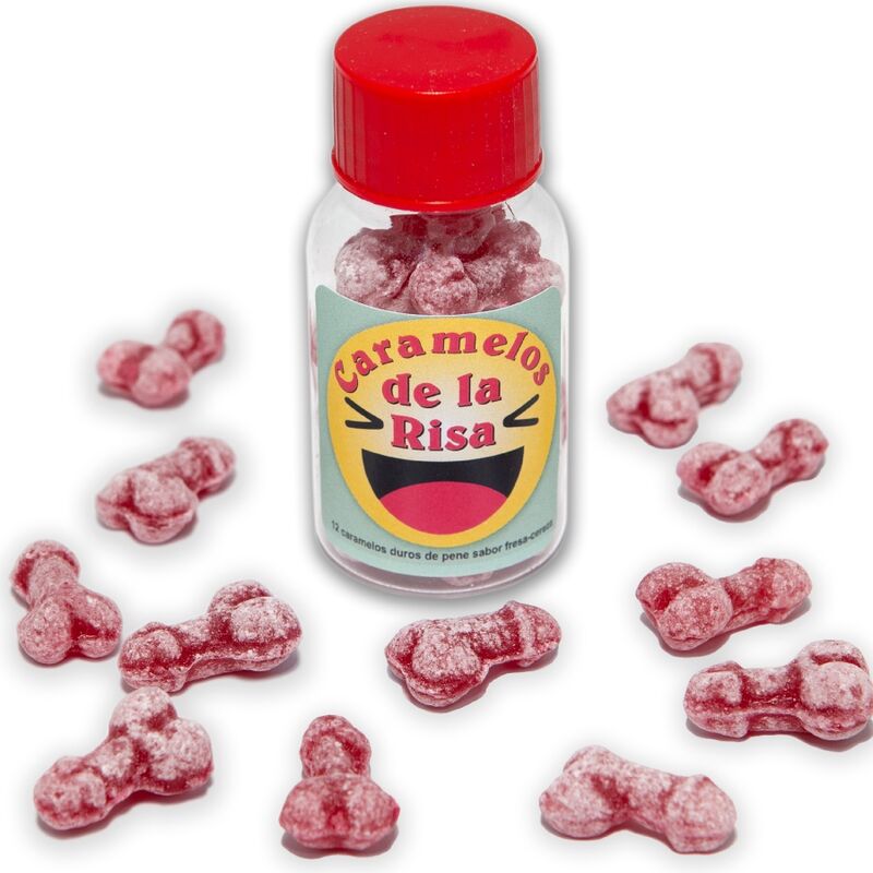 DIABLO PICANTE - 12 REBUÇADOS DO RISO FORMA PÊNIS MORANGO/CEREJA