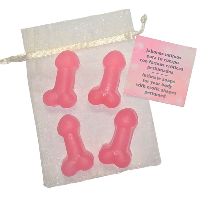 DIABLO PICANTE - 4 MINI SABONETES PERFUMADOS FORMA PÊNIS ROSA