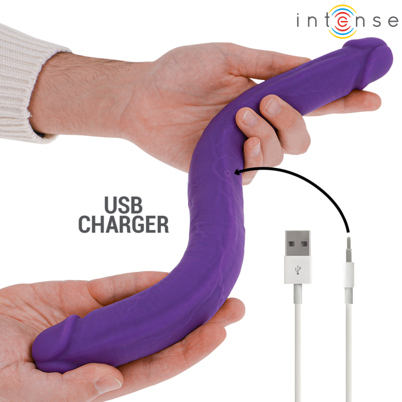 INTENSE - GUNTER DILDO DUPLO VIBRADOR 40 CM ROXO COMANDO REMOTO