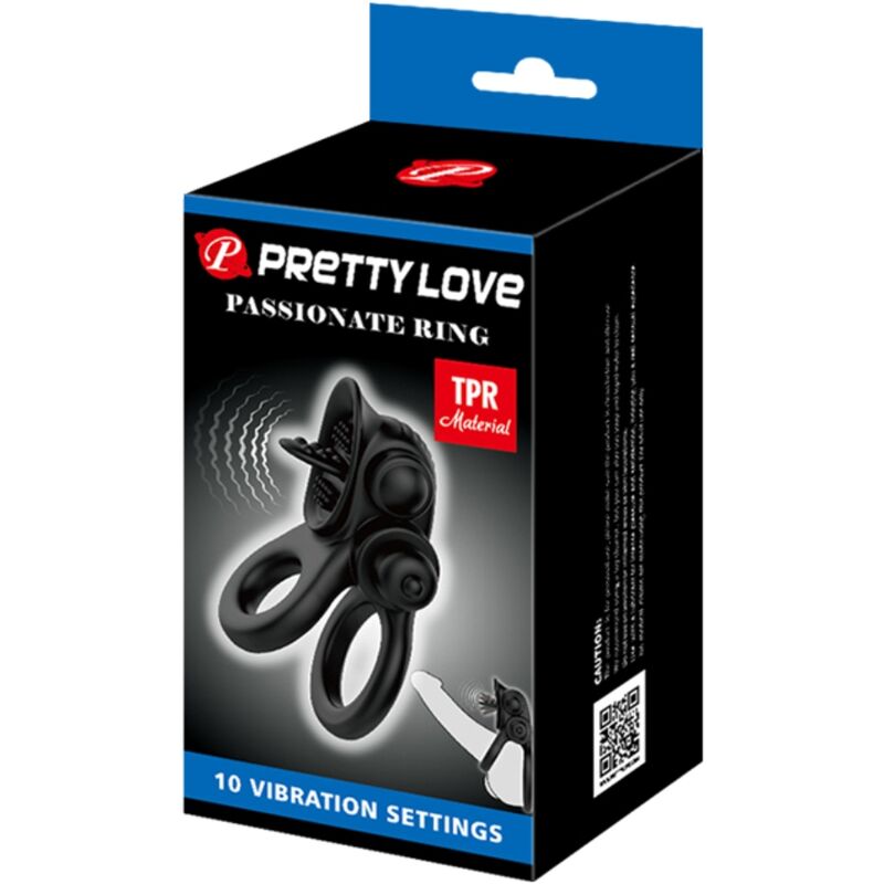 PRETTY LOVE - PASSIONATE RING ANEL DUPLO VIBRATÓRIO + ESTIMULADOR DE CLÍTORIS PRETO