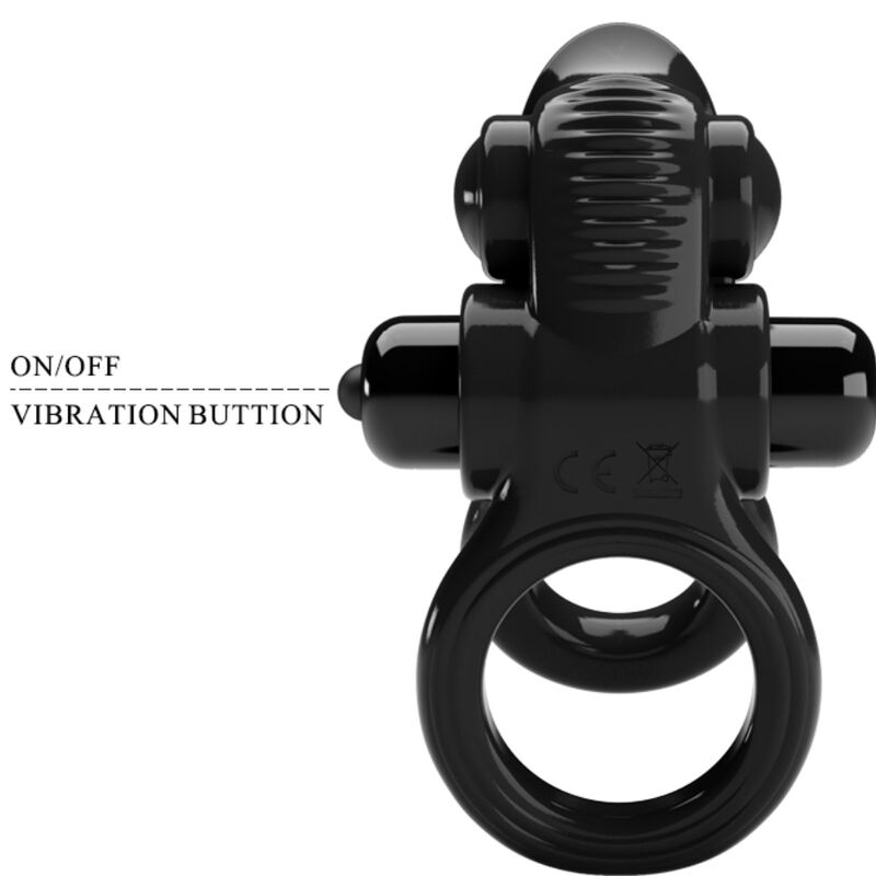 PRETTY LOVE - PASSIONATE RING DOUBLE VIBRATING RING + BLACK CLITORAL STIMULATOR