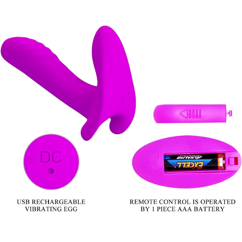 PRETTY LOVE - THUNDERBIRD VIBRADOR DUPLO STRAP-ON COM CONTROLO REMOTO ROXO