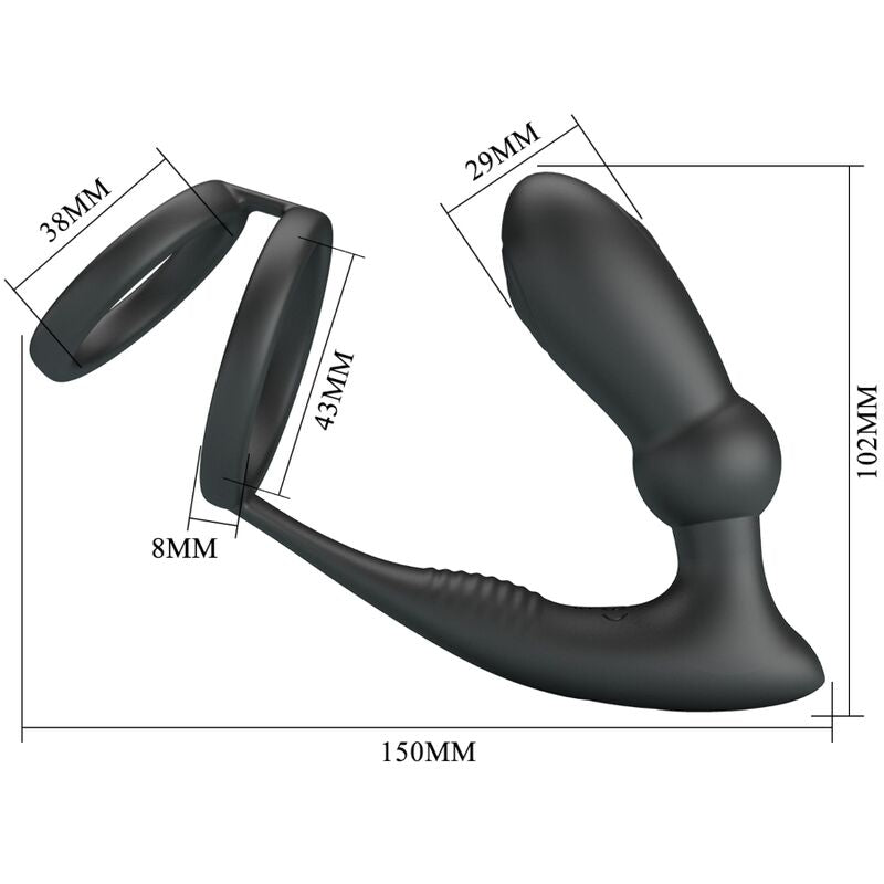 PRETTY LOVE - EMONI ANEL PARA PÉNIS + PLUG ANAL 12 VIBRAÇÕES PRETO