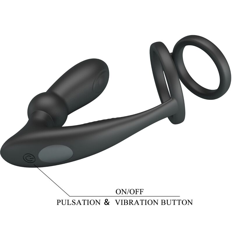 PRETTY LOVE - EMONI ANEL PARA PÉNIS + PLUG ANAL 12 VIBRAÇÕES PRETO