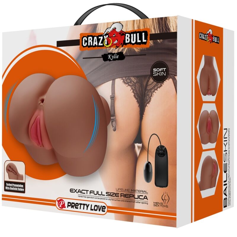 CRAZY BULL - KYLIE TRASEIRO VIBRATÓRIO COM VAGINA E ÂNUS REALISTA TOM NATURAL COM CONTROLO REMOTO