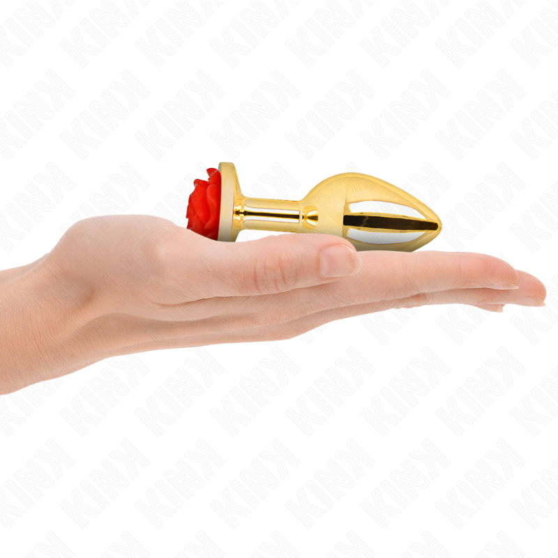 KINK - PLUG ANAL DOURADO COM ROSA VERMELHA TAM. M