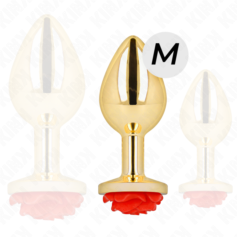 KINK - PLUG ANAL DOURADO COM ROSA VERMELHA TAM. M