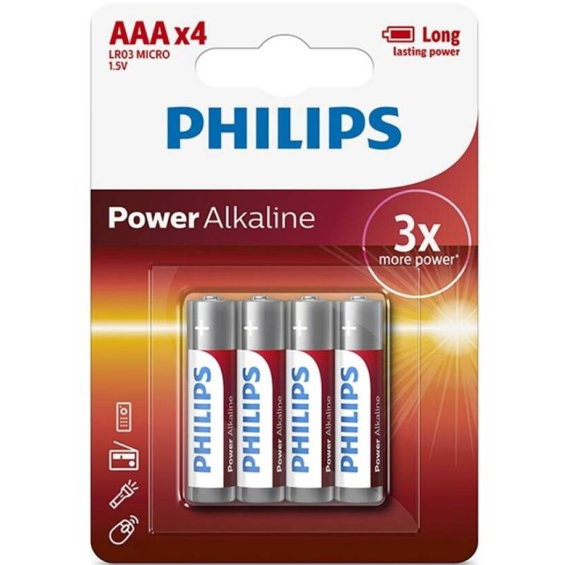 Philips - Pilhas Alcalinas AAA LR03 Blister 4 unidades