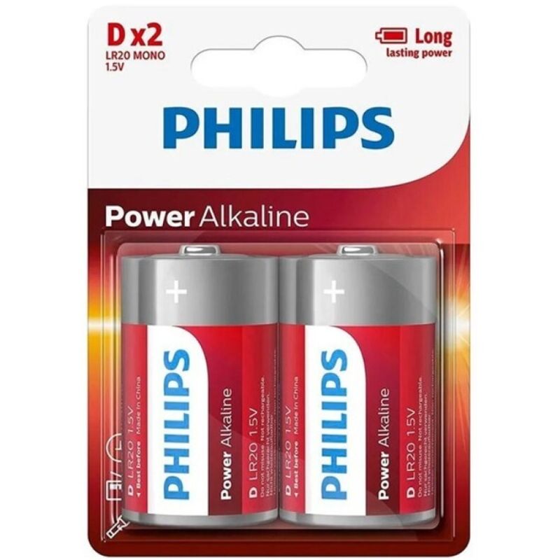 Philips - Pilha Alcalina D LR20 Blister 2 Unidades