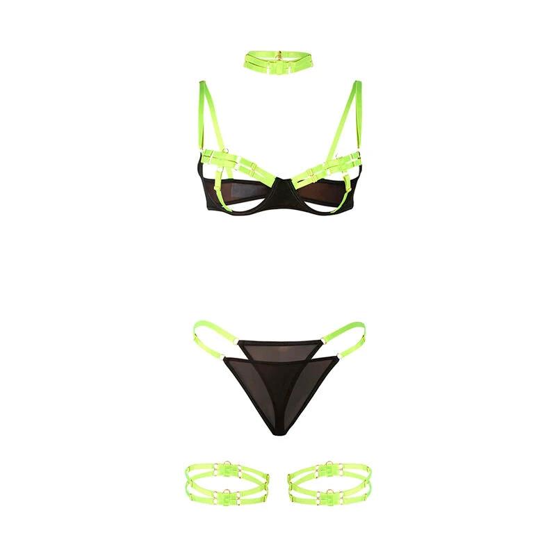 955274 CONJUNTO SUTIÃ COM COLAR E DETALHES PARA PERNAS - Sex Shop Sexy