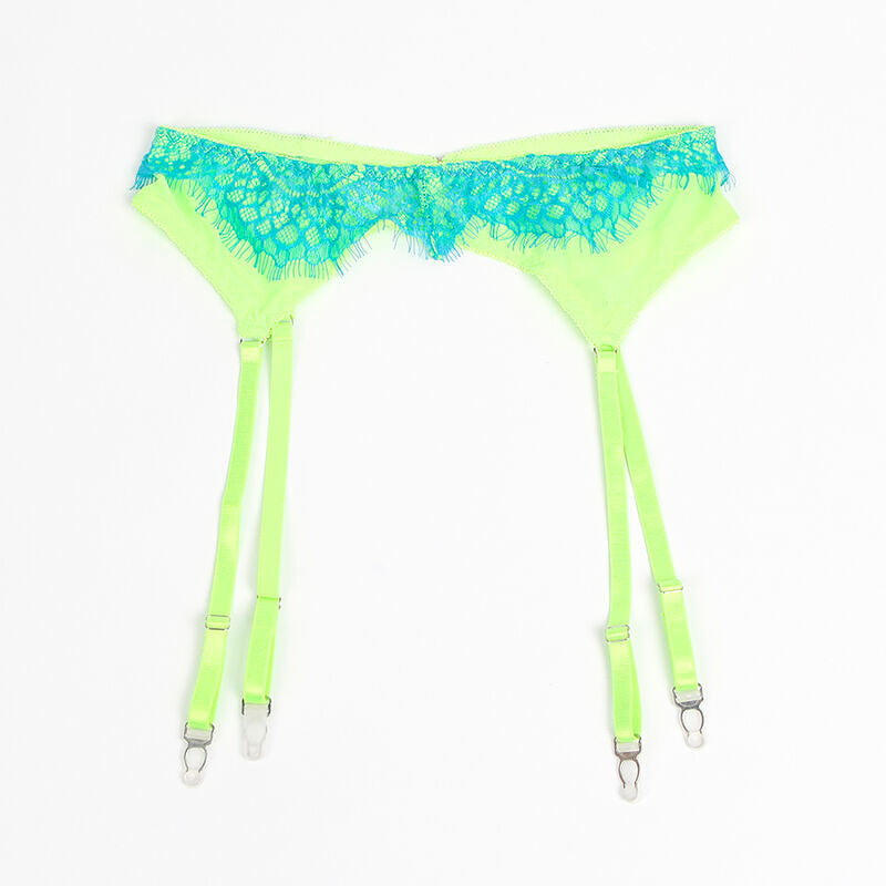 SUBBLIME - 955311 CONJUNTO DE SUTIÃ COM RENDA E LIGAS VERDE E AZUL S/M