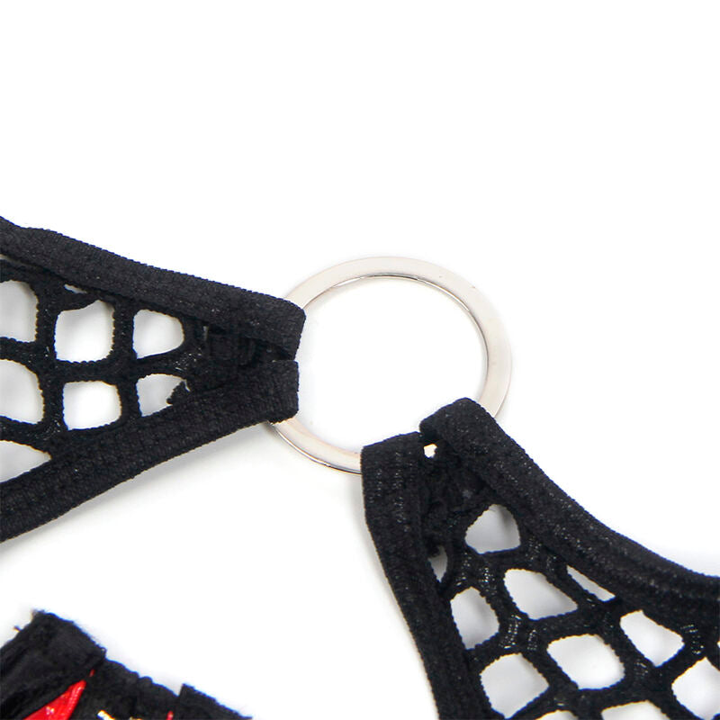 SUBBLIME - 955540 CONJUNTO DE SUTIÃ DE COURO VERMELHO COM ZÍPER DE MALHA L/XL