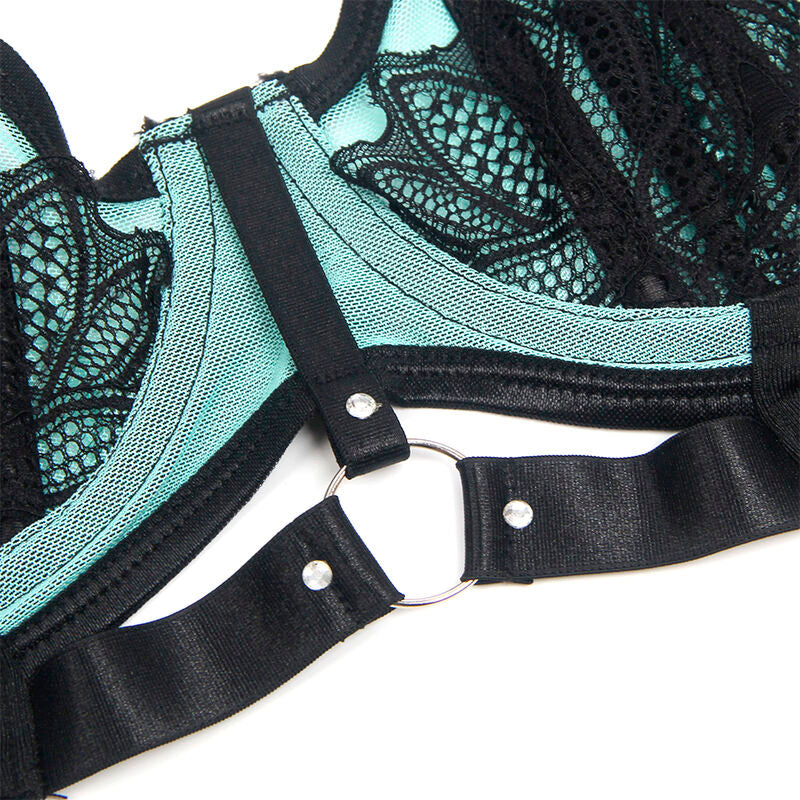 SUBBLIME - 955557 CONJUNTO DE SUTIÃ DE COURO VERDE COM ZÍPER DE MALHA S/M