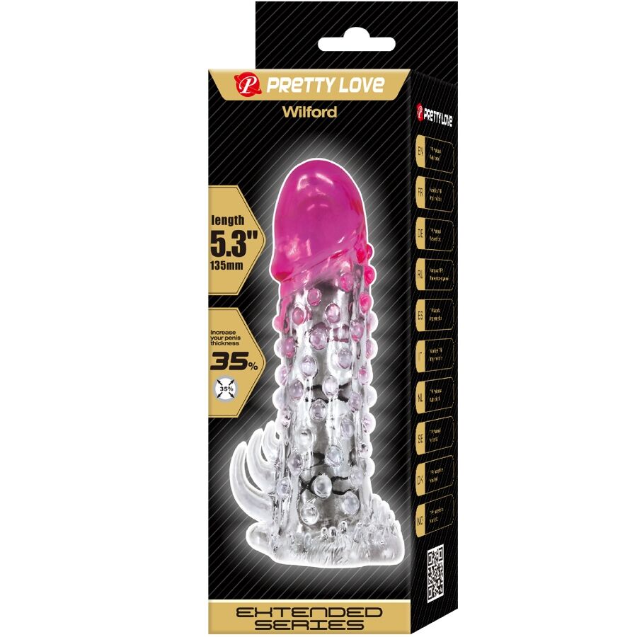 PRETTY LOVE - WILFORD REALISTIC ENLARGEMENT SLEEVE WITH PINK EMBOSSED PENIS