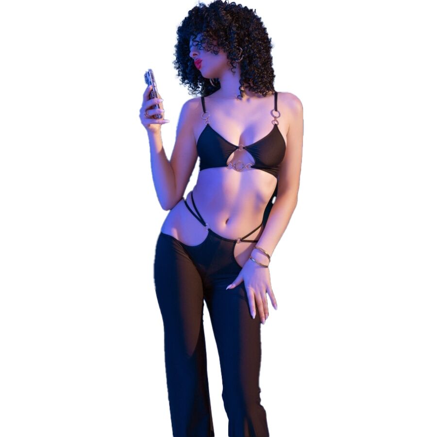 CHILIROSE - CR 4851 BLACK TOP AND LEGGINGS SET WITH GOLD DETAILS S