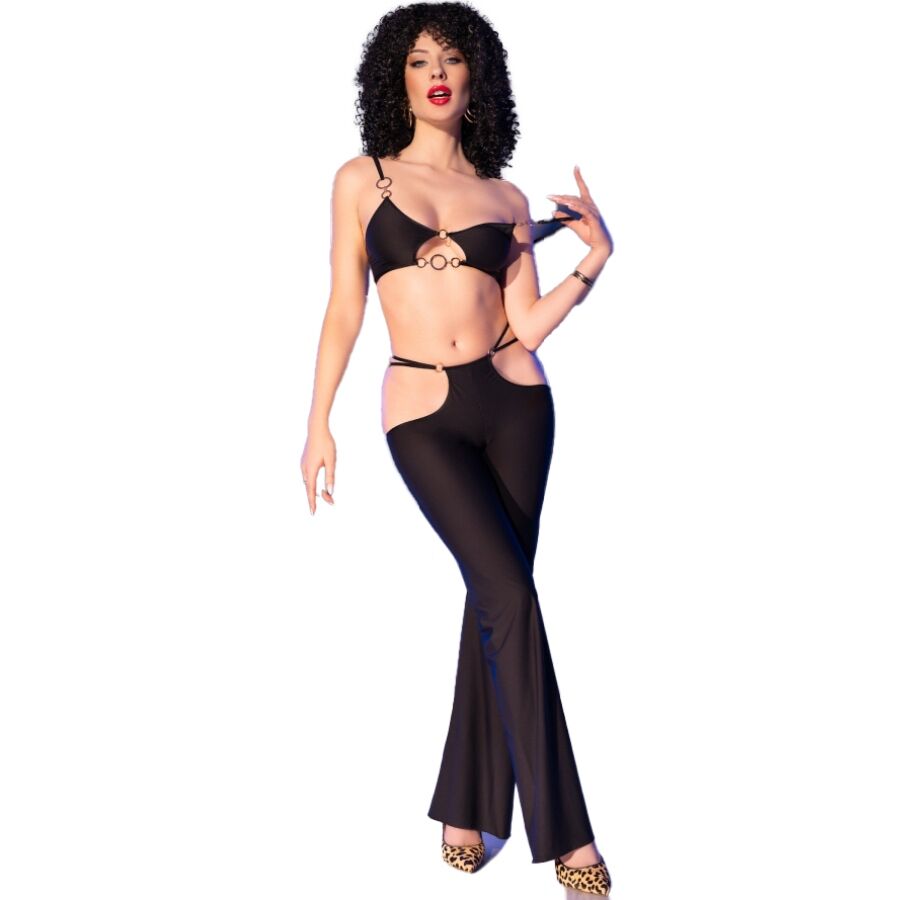 CHILIROSE - CR 4851 BLACK TOP AND LEGGINGS SET WITH GOLD DETAILS S