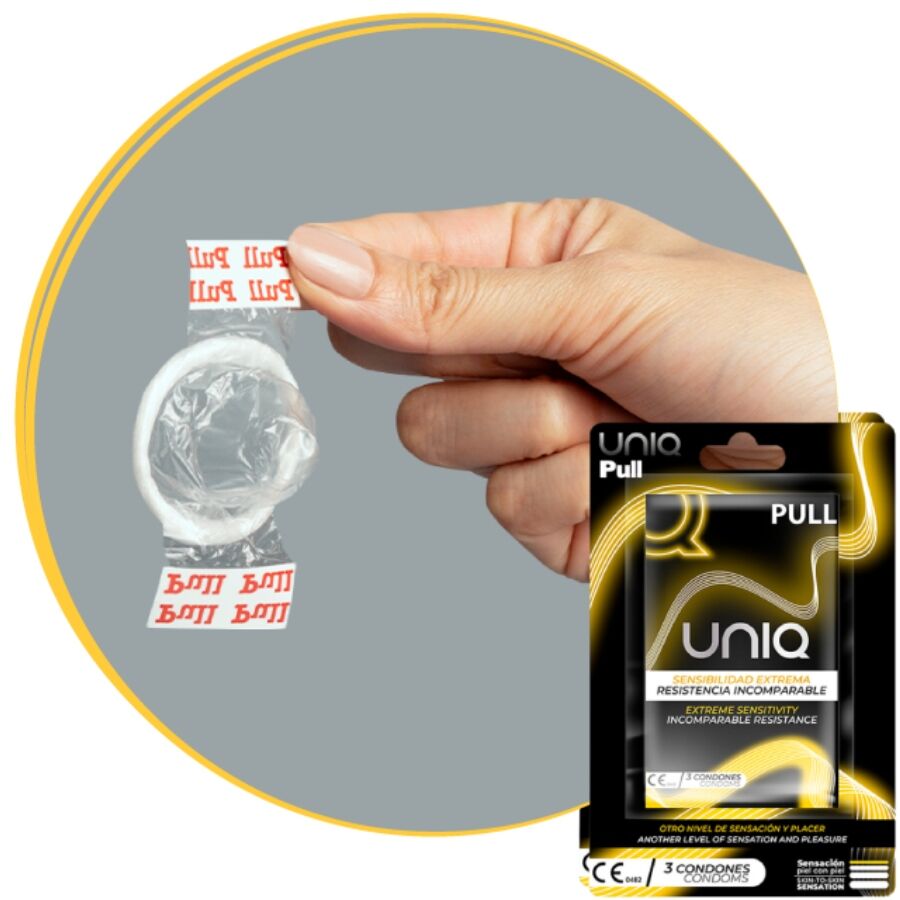 UNIQ - PULL PRESERVATIVOS COM TIRAS SEM LÁTEX 3 UNIDADES - Sex Shop Sexy