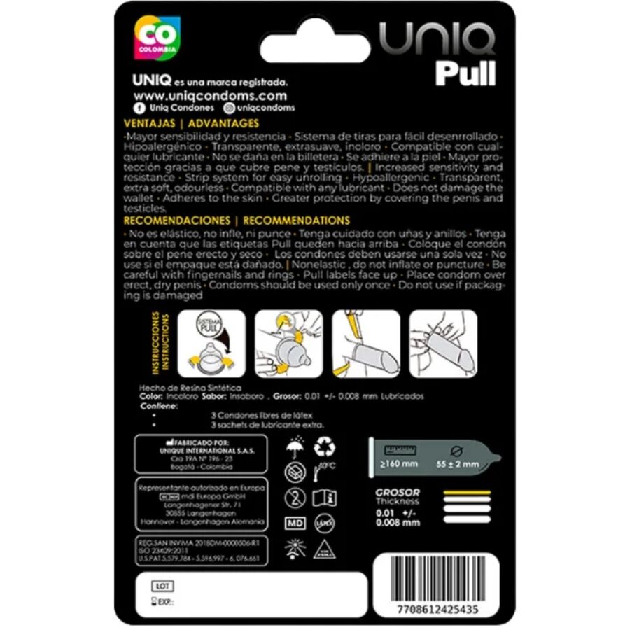 UNIQ - PULL PRESERVATIVOS COM TIRAS SEM LÁTEX 3 UNIDADES - Sex Shop Sexy