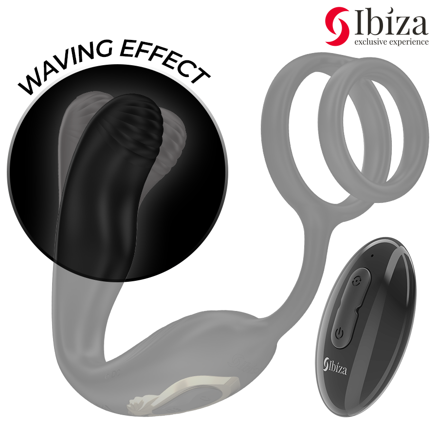 IBIZA - PLUG ANAL GIRATÓRIO COM CONTROLE REMOTO WIGGLE COM VIBRAÇÃO PERINEAL E ANÉIS PARA AUMENTO DO PÊNIS