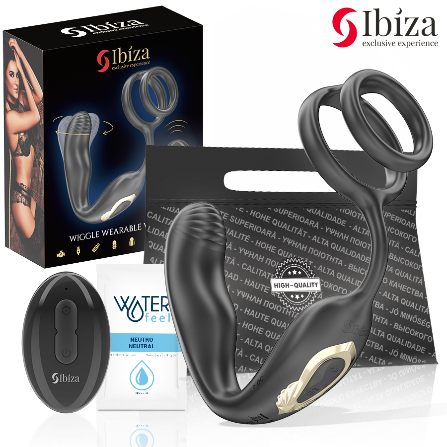 IBIZA - PLUG ANAL GIRATÓRIO COM CONTROLE REMOTO WIGGLE COM VIBRAÇÃO PERINEAL E ANÉIS PARA AUMENTO DO PÊNIS