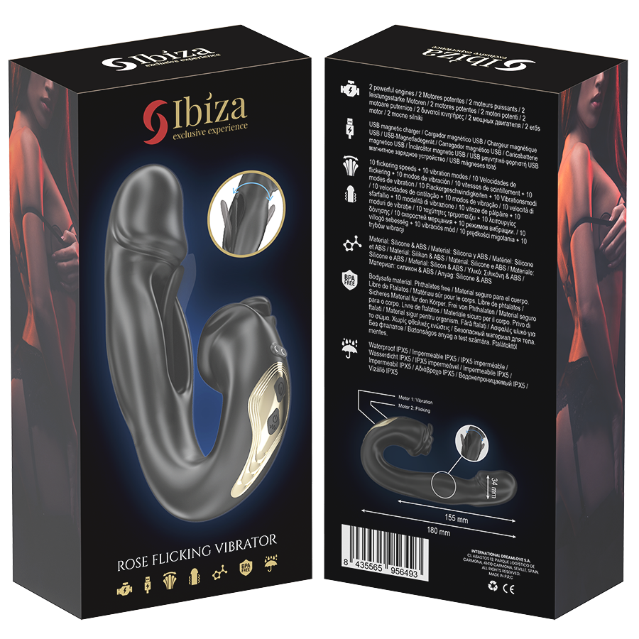 IBIZA - VIBRADOR ROSA COM EFEITO DE FLICKING E ESTIMULADOR DE CLITÓRIS