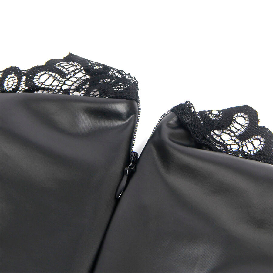 SUBBLIME - 957544 VESTIDO DE COURO COM GOLA DE RENDA PRETO S/M