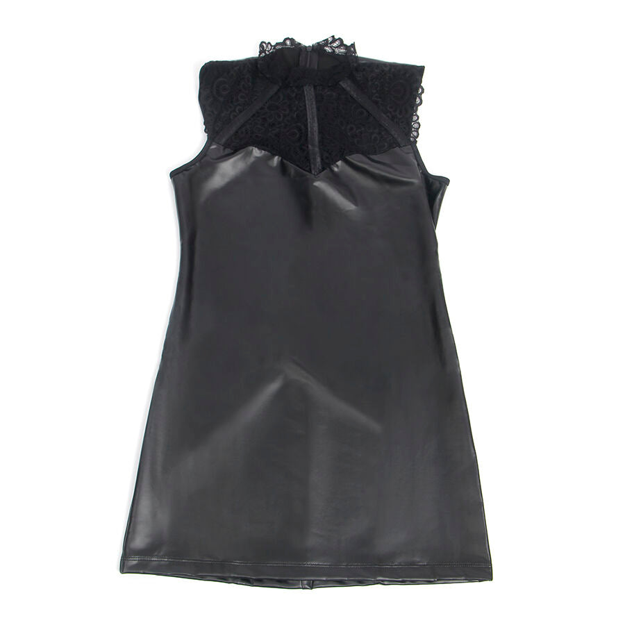 SUBBLIME - 957544 VESTIDO DE COURO COM GOLA DE RENDA PRETO S/M