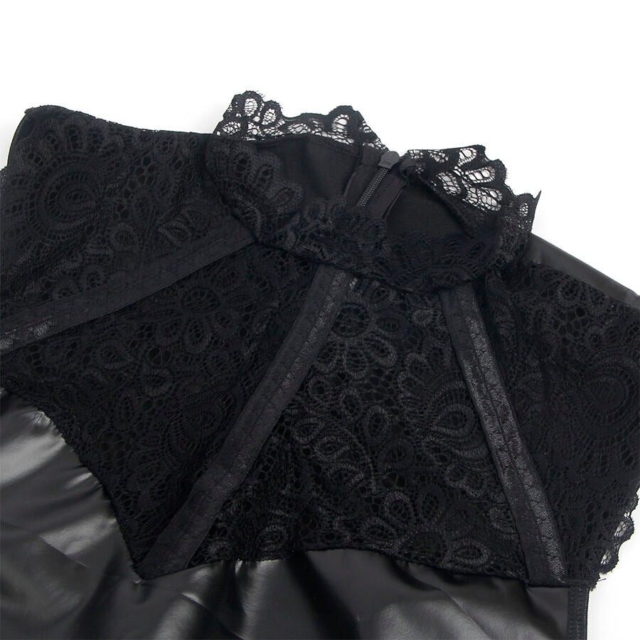 SUBBLIME - 957544 VESTIDO DE COURO COM GOLA DE RENDA PRETO S/M