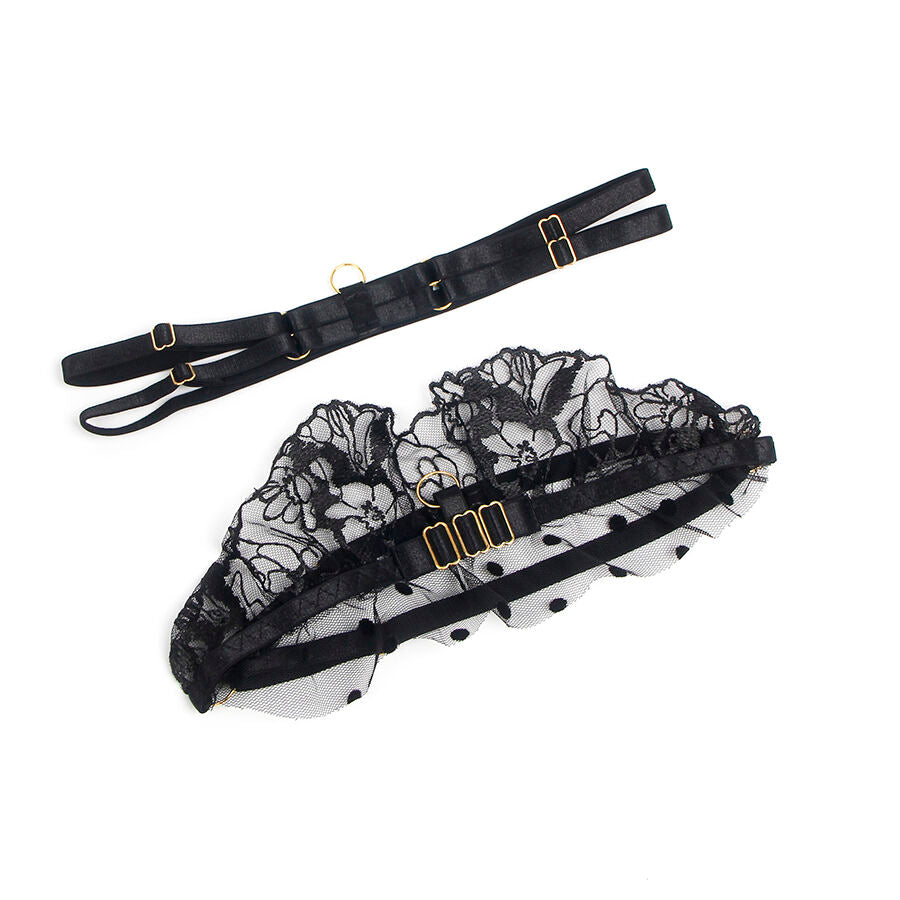 SUBBLIME - 957483 CONJUNTO DE SUTIÃ E LIGA DE RENDA PRETO S/M