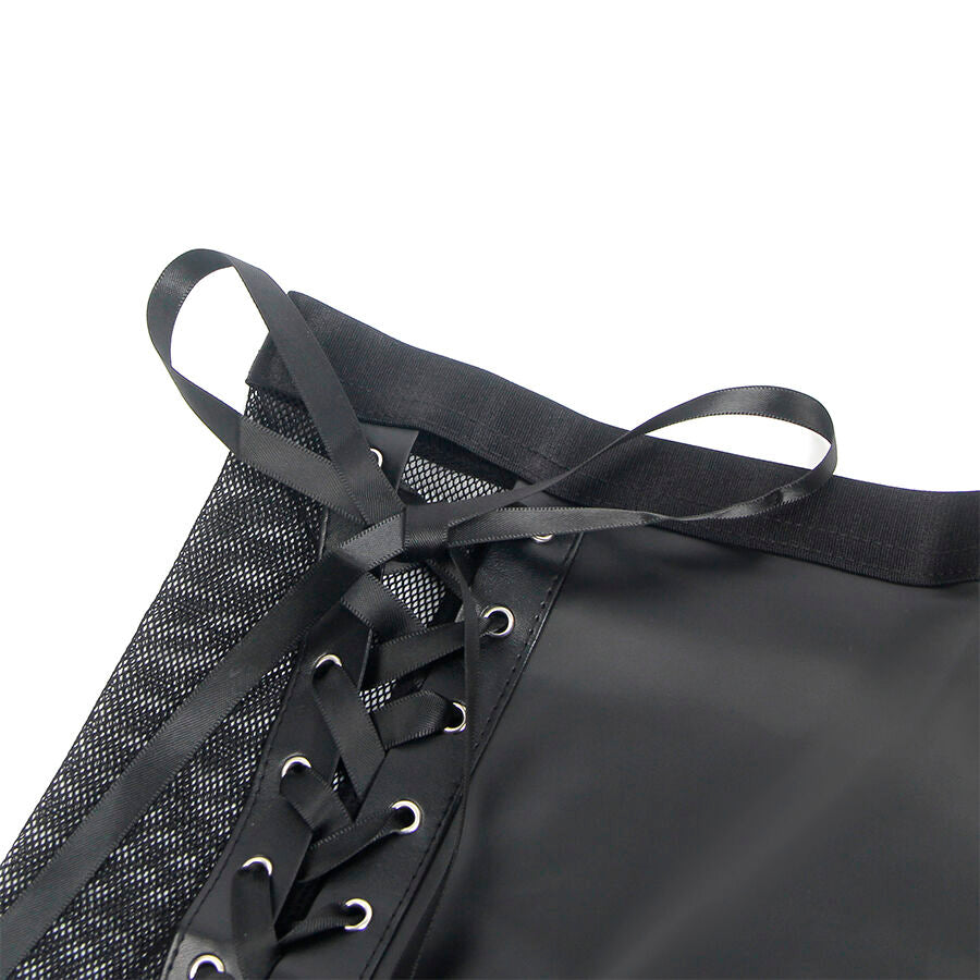 SUBBLIME - 957582 CONJUNTO DE SUTIÃ E SAIA DE COURO PRETO S/M