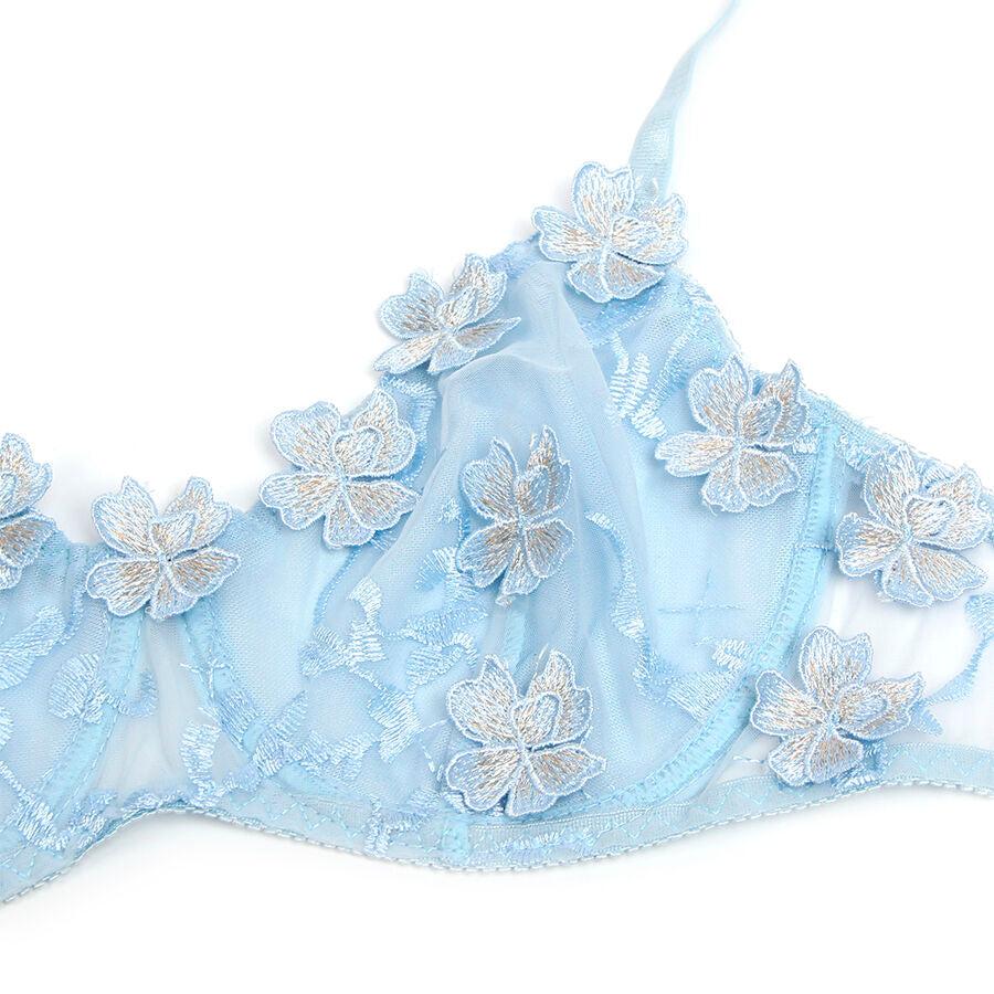 SUBBLIME - 957629 CONJUNTO DE SUTIÃ E CALCINHA BORDADOS COM FLORES AZUL CELESTE S/M