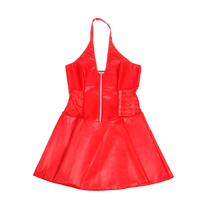 SUBBLIME - 957728 VESTIDO DE COURO COM ZÍPER DE RENDA VERMELHO S/M