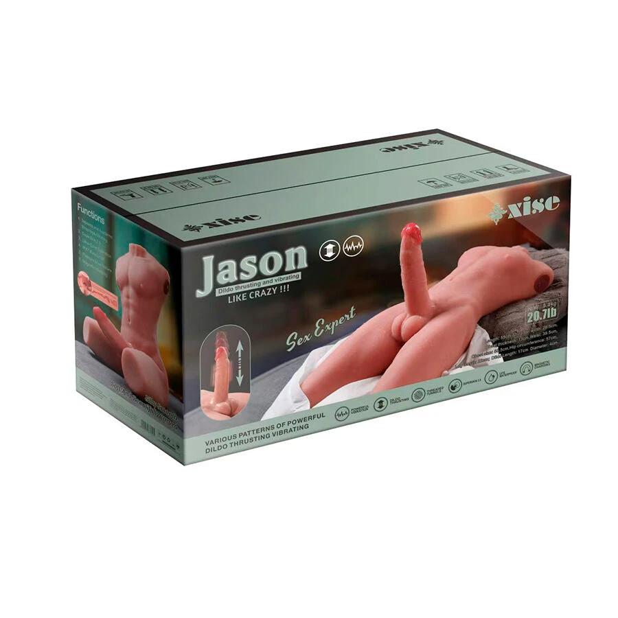 JASON TORSO MEIO-CORPO MASCULINO REALÍSTICO COM EMPURRANDO E VIBRAÇÃO 55 CM - Sex Shop Sexy