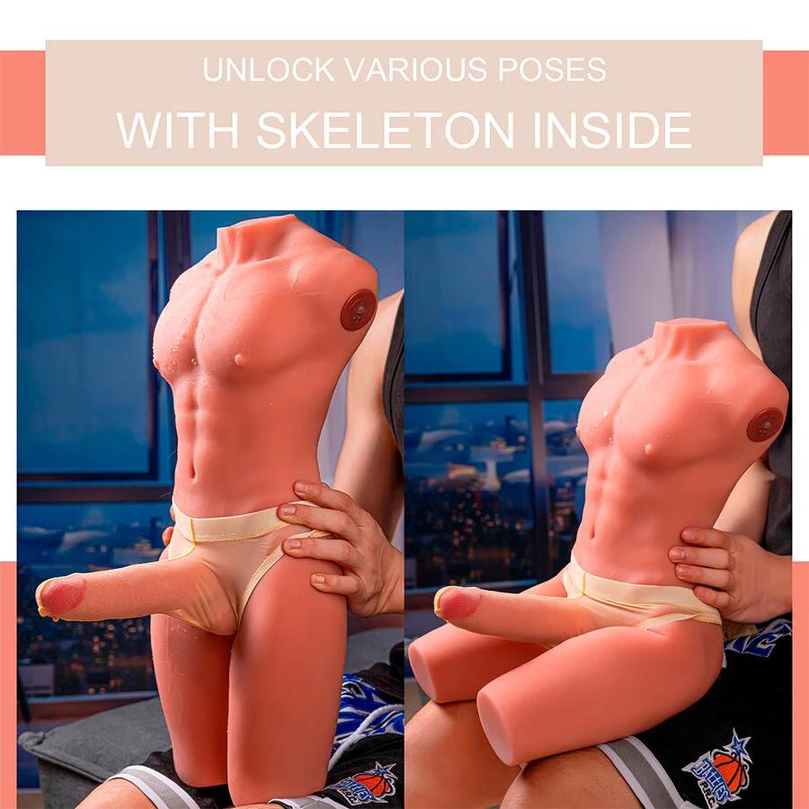 JASON TORSO MEIO-CORPO MASCULINO REALÍSTICO COM EMPURRANDO E VIBRAÇÃO 55 CM - Sex Shop Sexy