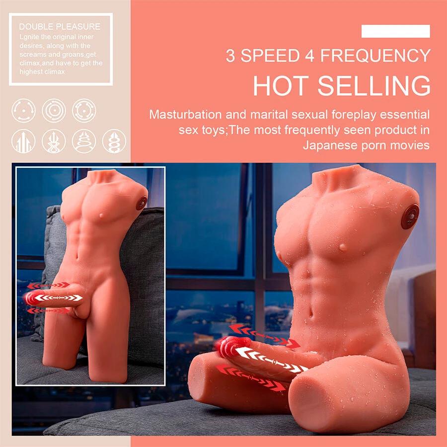 JASON TORSO MEIO-CORPO MASCULINO REALÍSTICO COM EMPURRANDO E VIBRAÇÃO 55 CM - Sex Shop Sexy