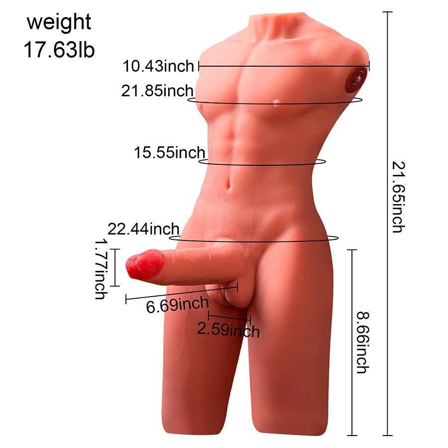 JASON TORSO MEIO-CORPO MASCULINO REALÍSTICO COM EMPURRANDO E VIBRAÇÃO 55 CM - Sex Shop Sexy