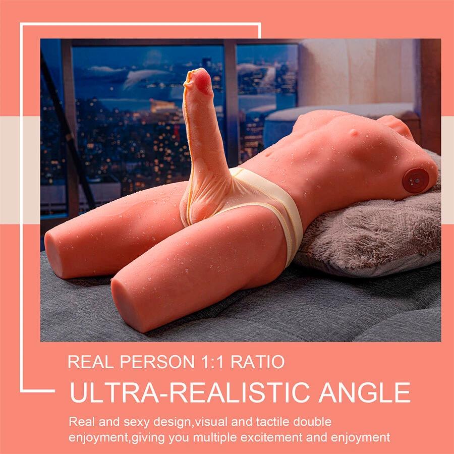 JASON TORSO MEIO-CORPO MASCULINO REALÍSTICO COM EMPURRANDO E VIBRAÇÃO 55 CM - Sex Shop Sexy