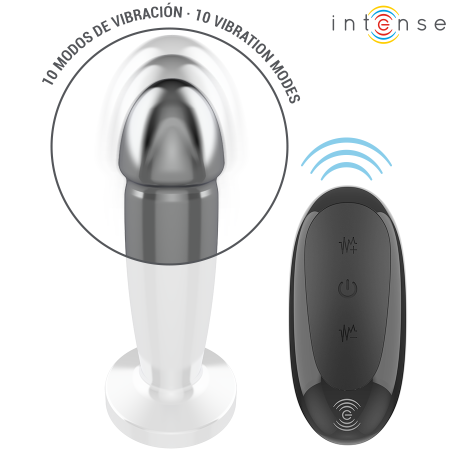 INTENSE - PLUG ANAL 10 VIBRAÇÕES DILDO DE METAL COM CONTROLE REMOTO S