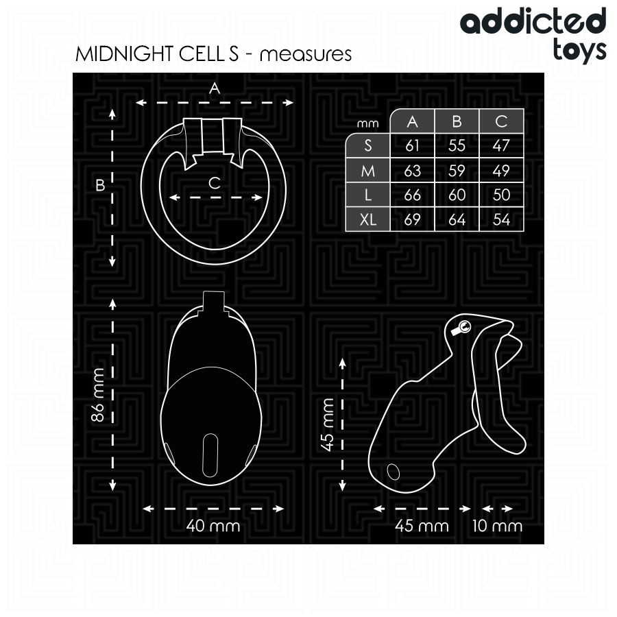 ADDICTED TOYS LOCKED - GAIOLA PARA PÊNIS CELL MINDNIGHT TAMANHO S 4.8 CM