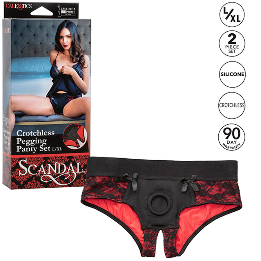 CALEXOTICS - CONJUNTO DE CALCINHAS SCANDAL CROTCHLESS COM DILDO TAMANHO P/M