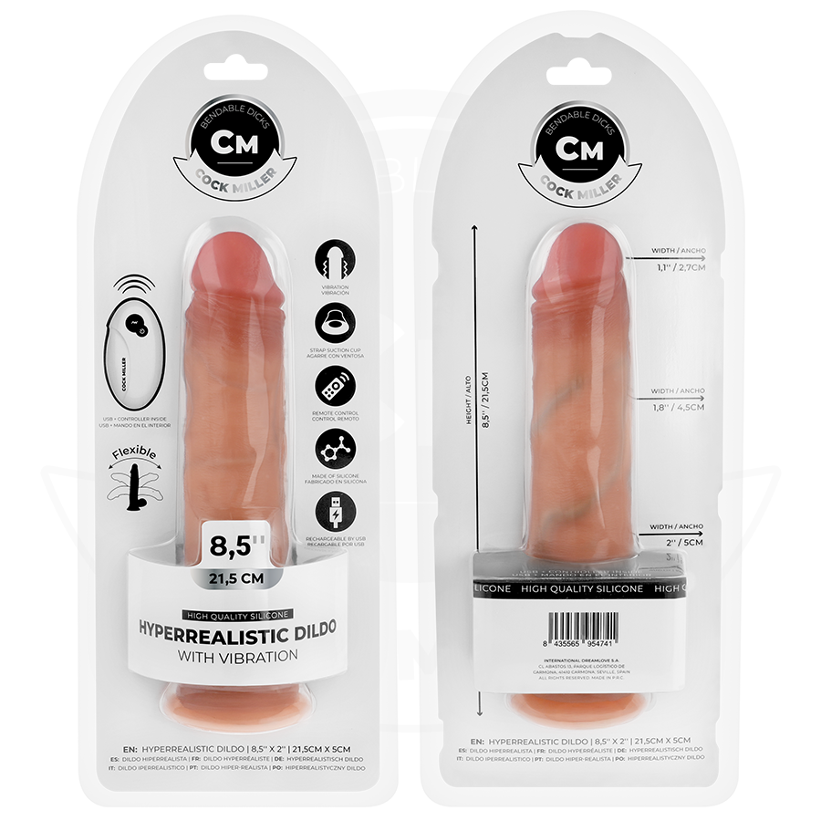 COCK MILLER - DILDO REALISTA COM VENTOSA E VIBRAÇÃO COM CONTROLE REMOTO 21,5 CM